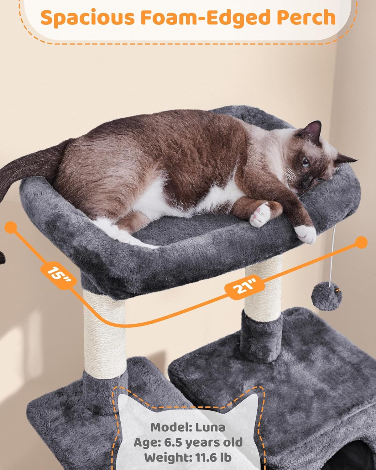 63-Inch Large Cat Tree for Indoor Cats, Multi-Level Cat Tower with Condo, Hammock, Scratching Posts & Ladder, Multi-Cat Playhouse