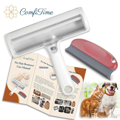 Pet Hair Remover Roller & Detailer Set, Reusable Dog & Cat Hair Remover for Couch, Carpet, Furniture, Bedding & Car