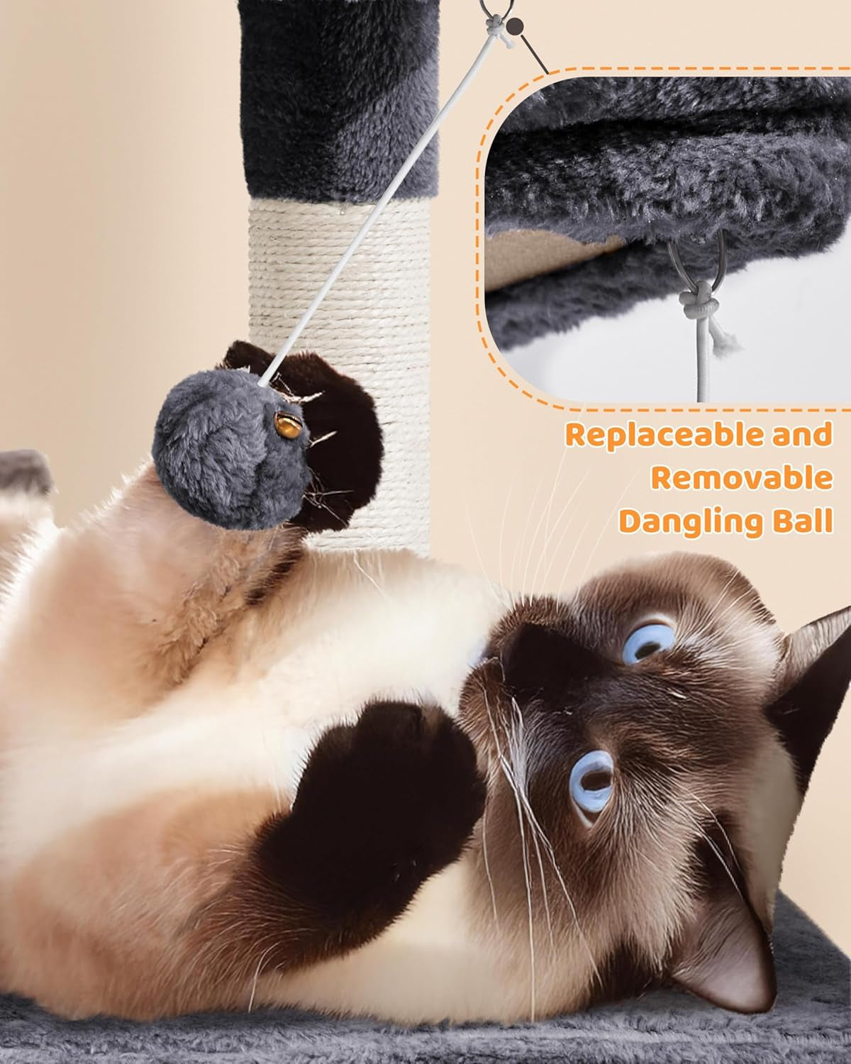 63-Inch Large Cat Tree for Indoor Cats, Multi-Level Cat Tower with Condo, Hammock, Scratching Posts & Ladder, Multi-Cat Playhouse