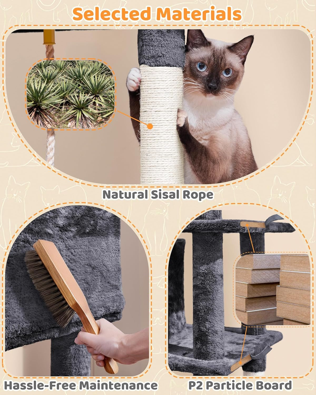 63-Inch Large Cat Tree for Indoor Cats, Multi-Level Cat Tower with Condo, Hammock, Scratching Posts & Ladder, Multi-Cat Playhouse