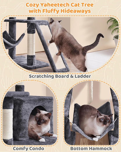 63-Inch Large Cat Tree for Indoor Cats, Multi-Level Cat Tower with Condo, Hammock, Scratching Posts & Ladder, Multi-Cat Playhouse
