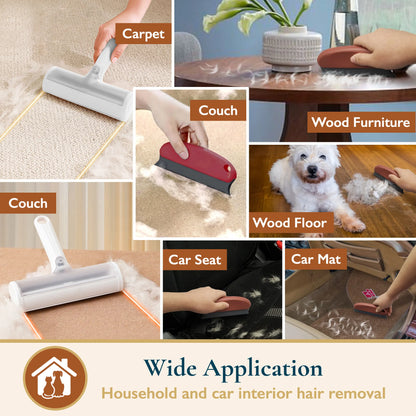 Pet Hair Remover Roller & Detailer Set, Reusable Dog & Cat Hair Remover for Couch, Carpet, Furniture, Bedding & Car