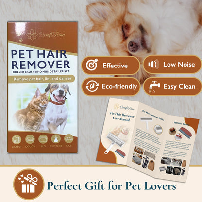 Pet Hair Remover Roller & Detailer Set, Reusable Dog & Cat Hair Remover for Couch, Carpet, Furniture, Bedding & Car